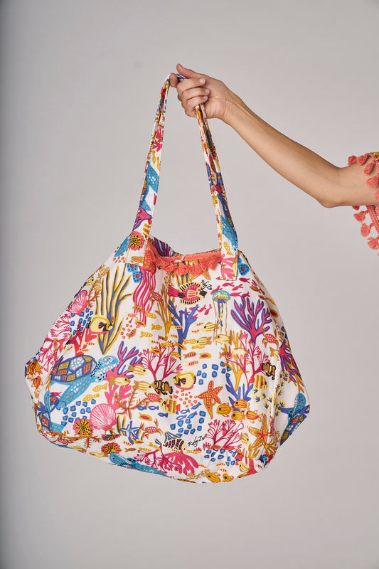 Deep Sea White Beach Bag