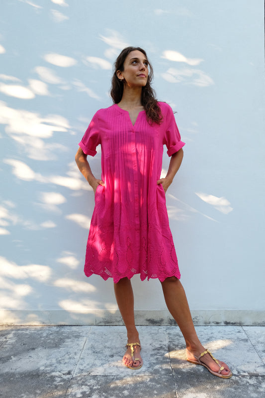 Fuchsia Sangallo Midi Dress