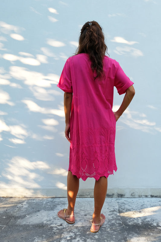 Fuchsia Sangallo Midi Dress