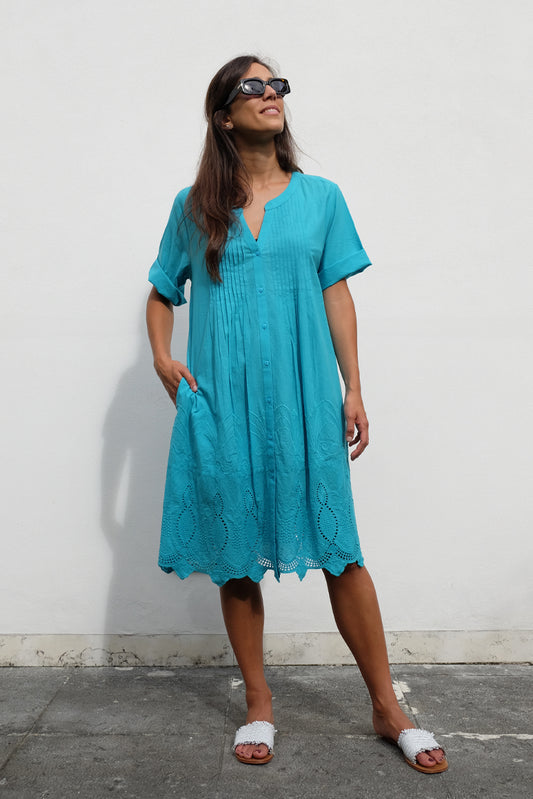 Turquoise Sangallo Midi Dress