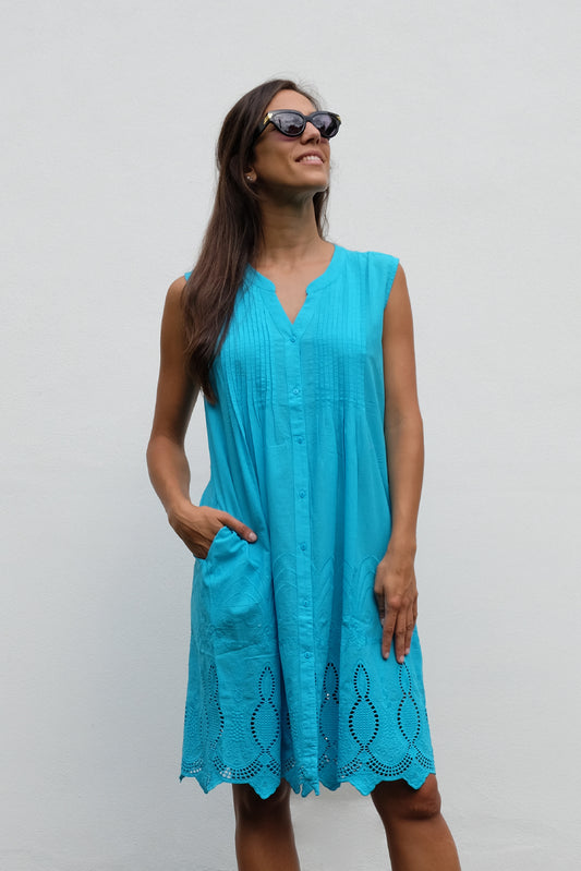 Turquoise Sangallo Sleeveless Dress