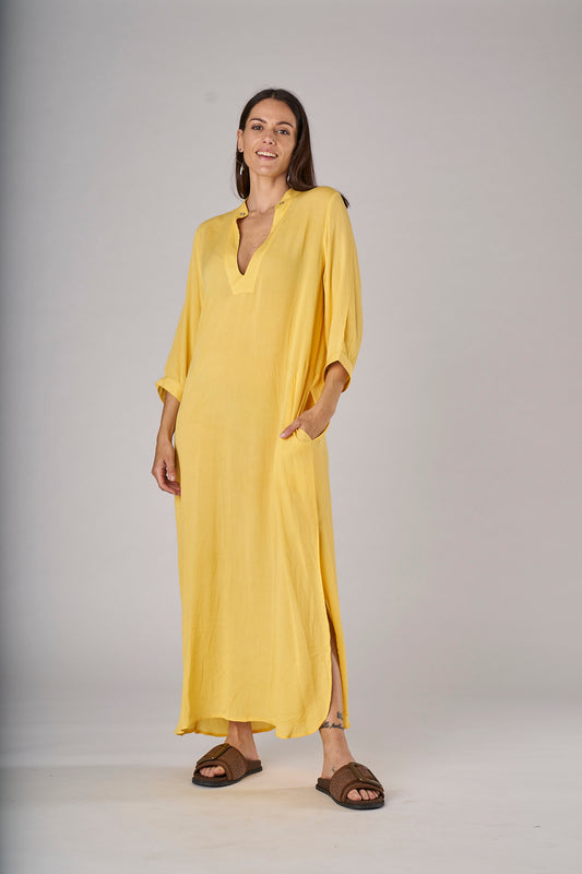 Yellow Solid Long Kaftan