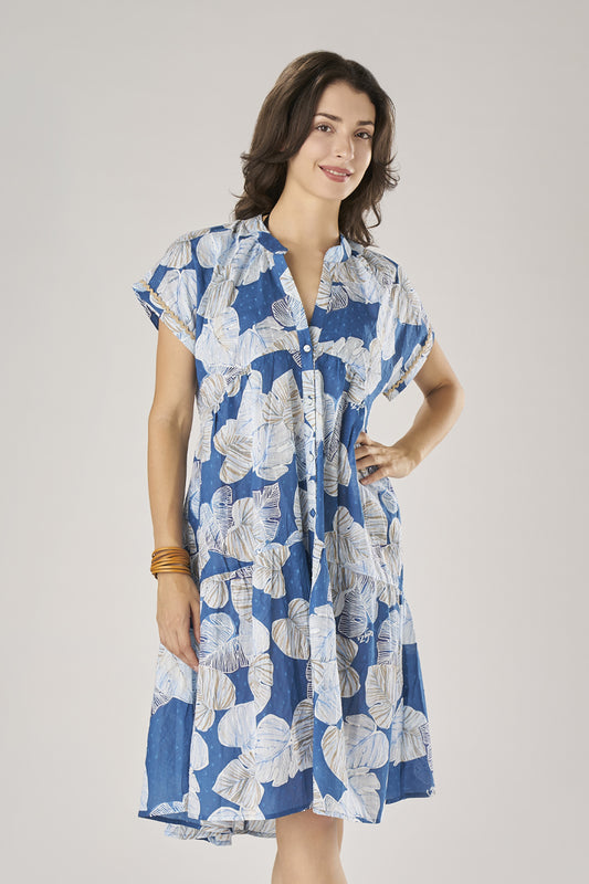 Bluette Leaves Half Sleeve Dress