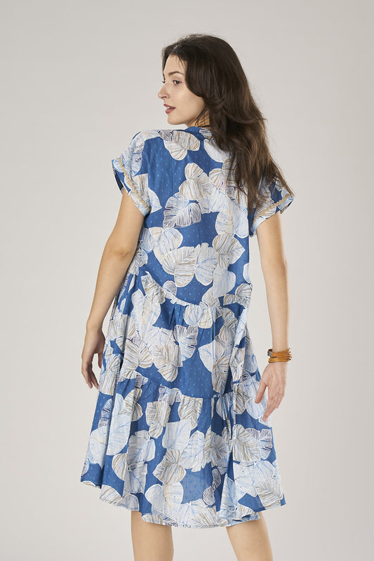 Bluette Leaves Half Sleeve Dress