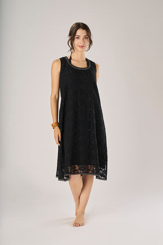 Black Cotton Lace Sleeveless Dress