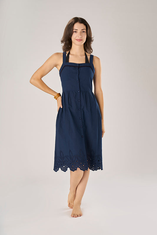 Navy Sangallo Strap Dress