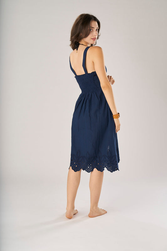 Navy Sangallo Strap Dress