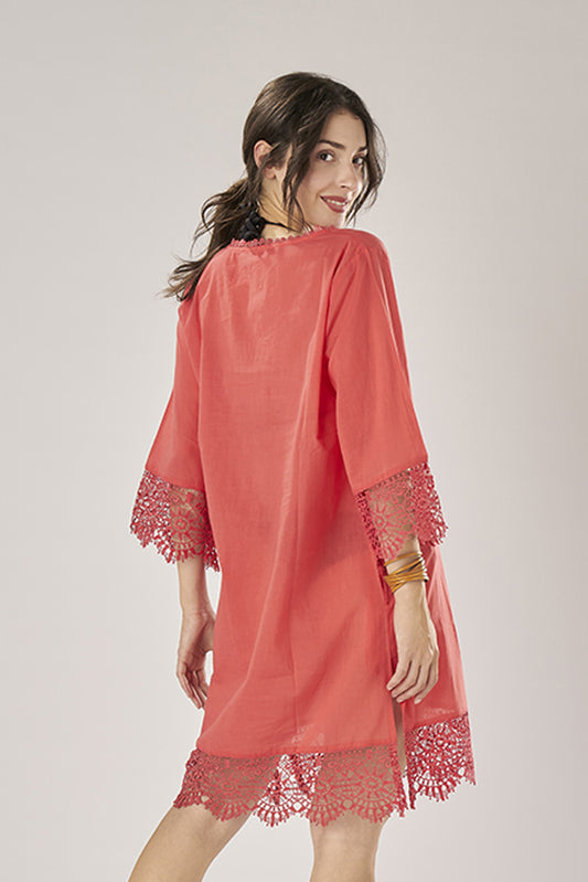 Coral Red Solid Color Caftan