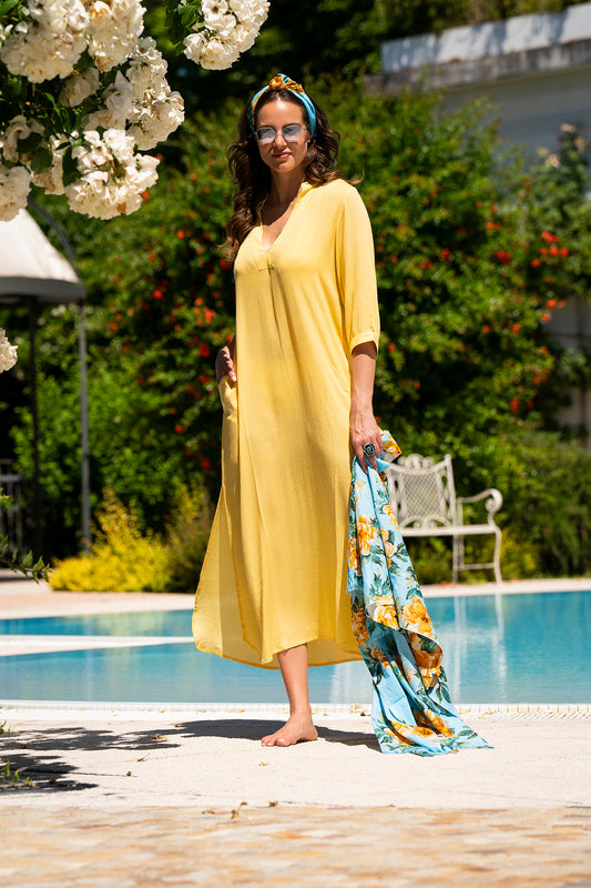 Yellow Solid Long Kaftan